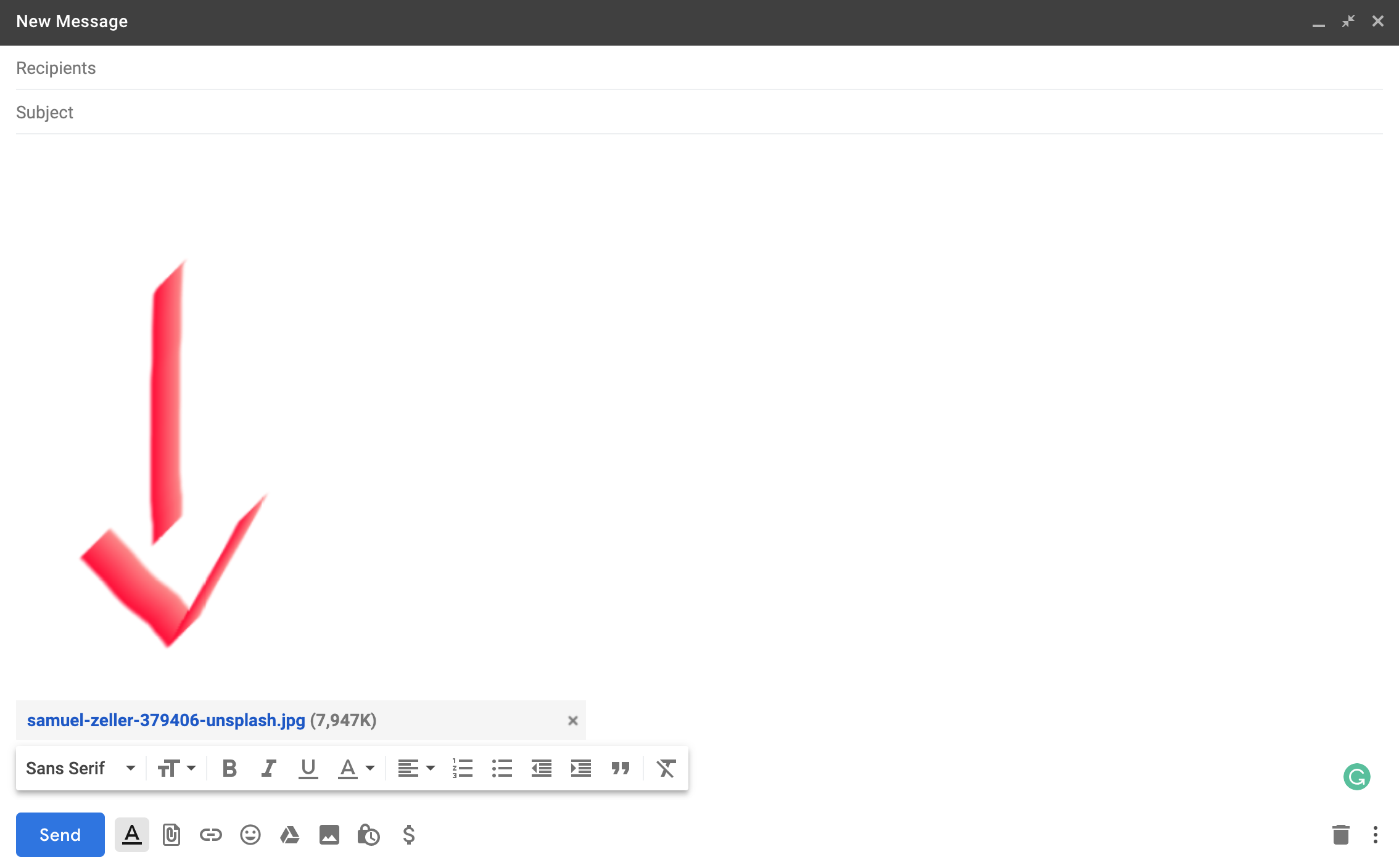 Screenshot of what the result looks like once you have attached the file to your email